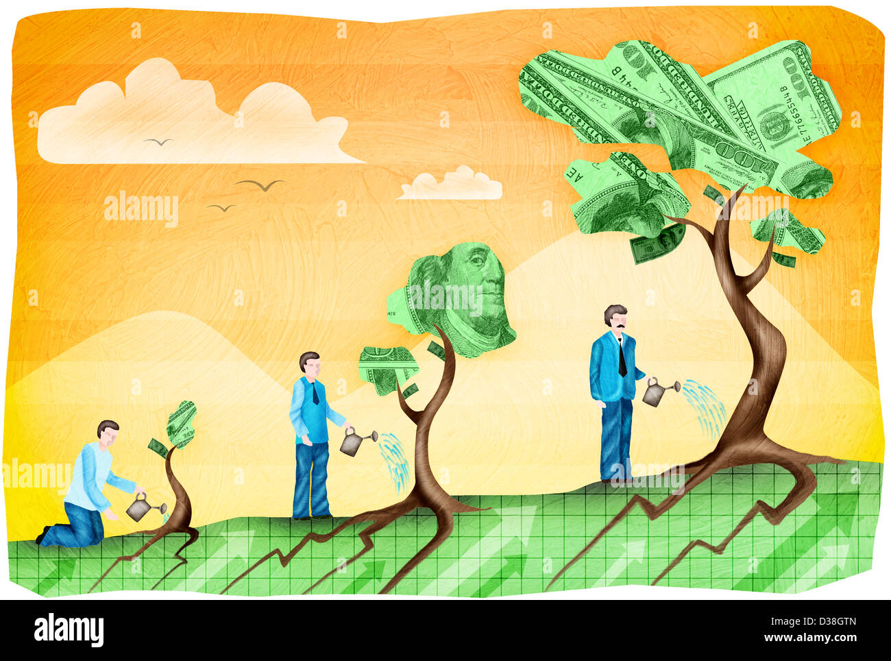 Businessman watering a money tree Stock Photo Alamy