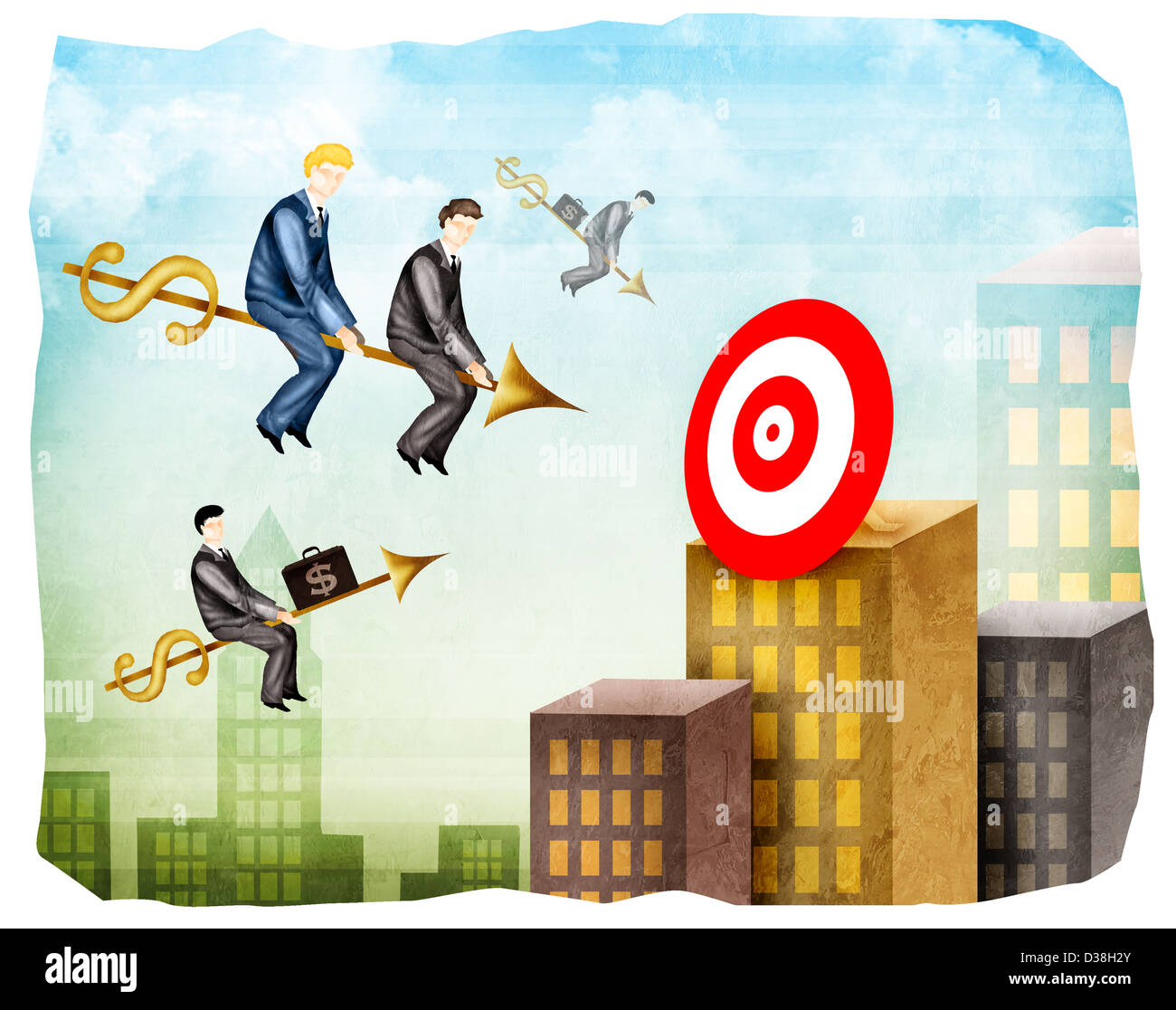 Sales executives reaching towards a target on arrows Stock Photo