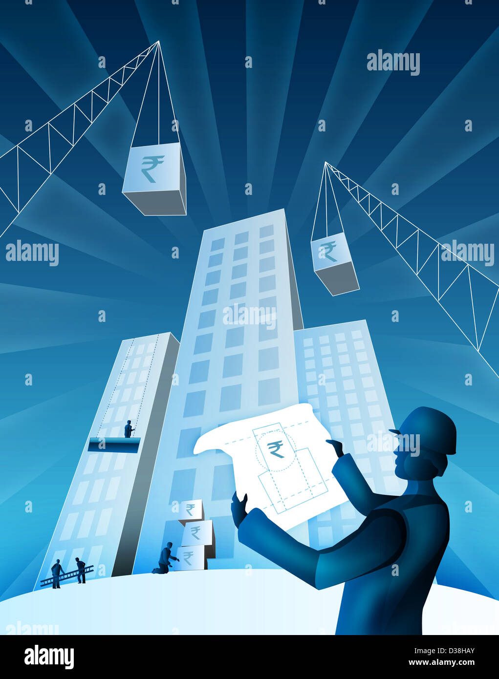 Architect holding a blueprint at a construction site Stock Photo - Alamy