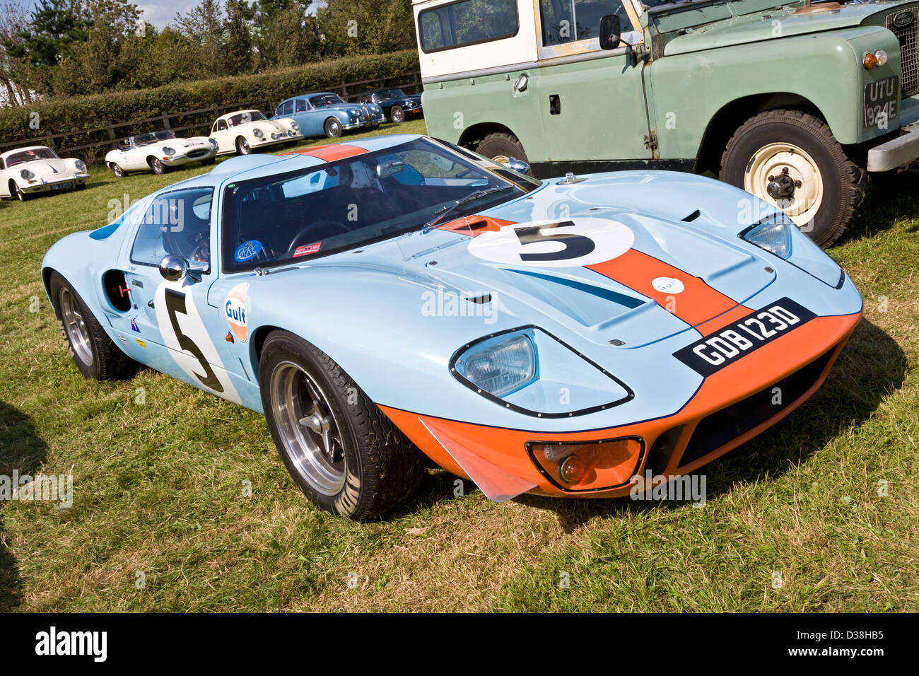 Ford GT40 in Gulf livery, front quarter view, 2012 Goodwood Revival, Sussex, UK Stock Photo