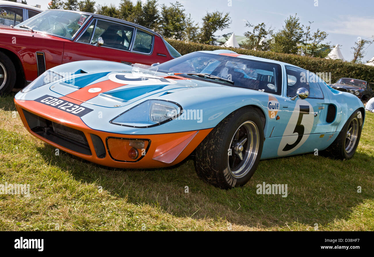 Ford GT40 in Gulf livery, front quarter view, 2012 Goodwood Revival, Sussex, UK Stock Photo