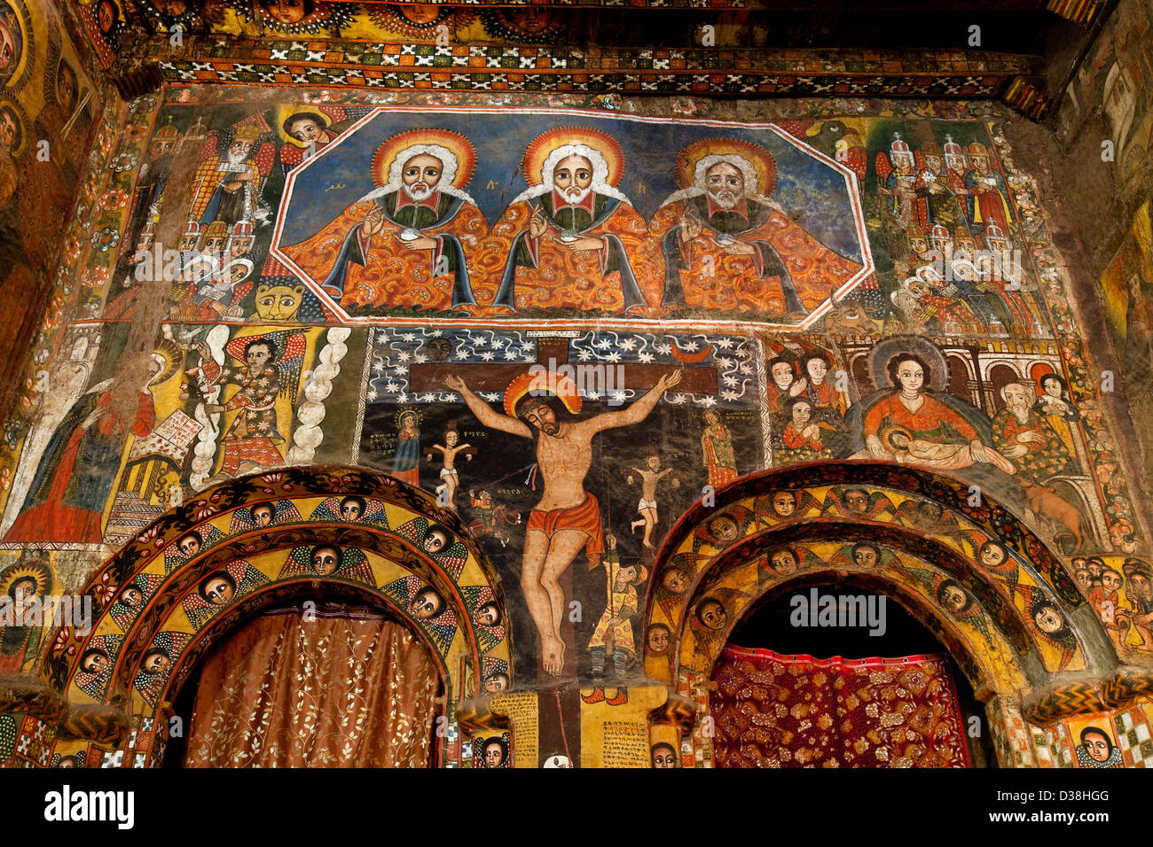 Colourful Wall Paintings, Debre Birhan Selassie Church, Gondar, Ethiopia Stock Photo