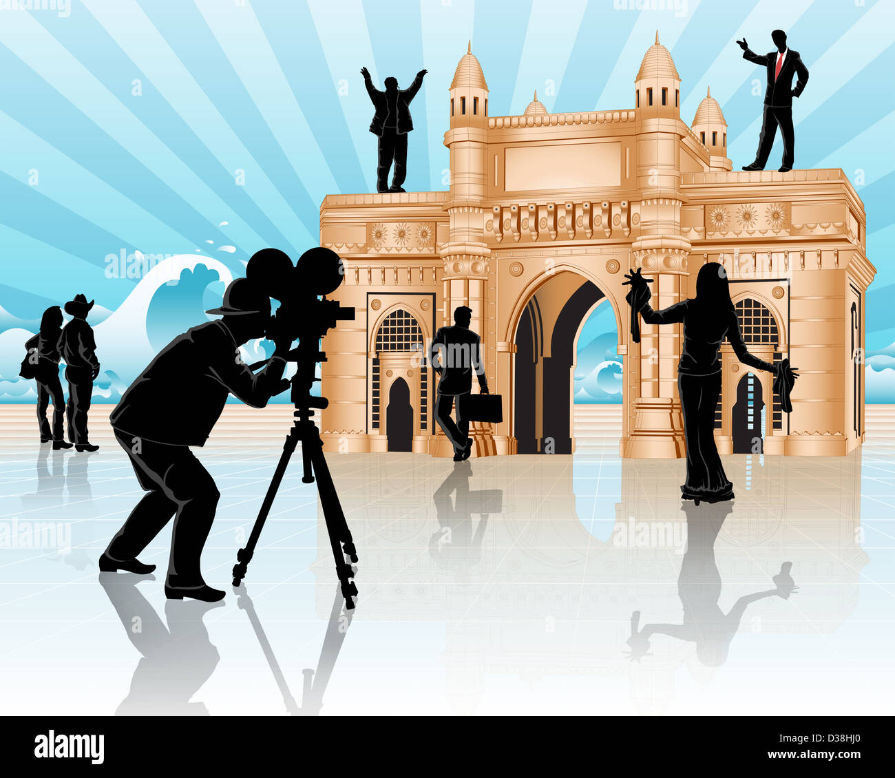 Movie shooting at a monument, Gateway of India, Mumbai, Maharashtra, India Stock Photo