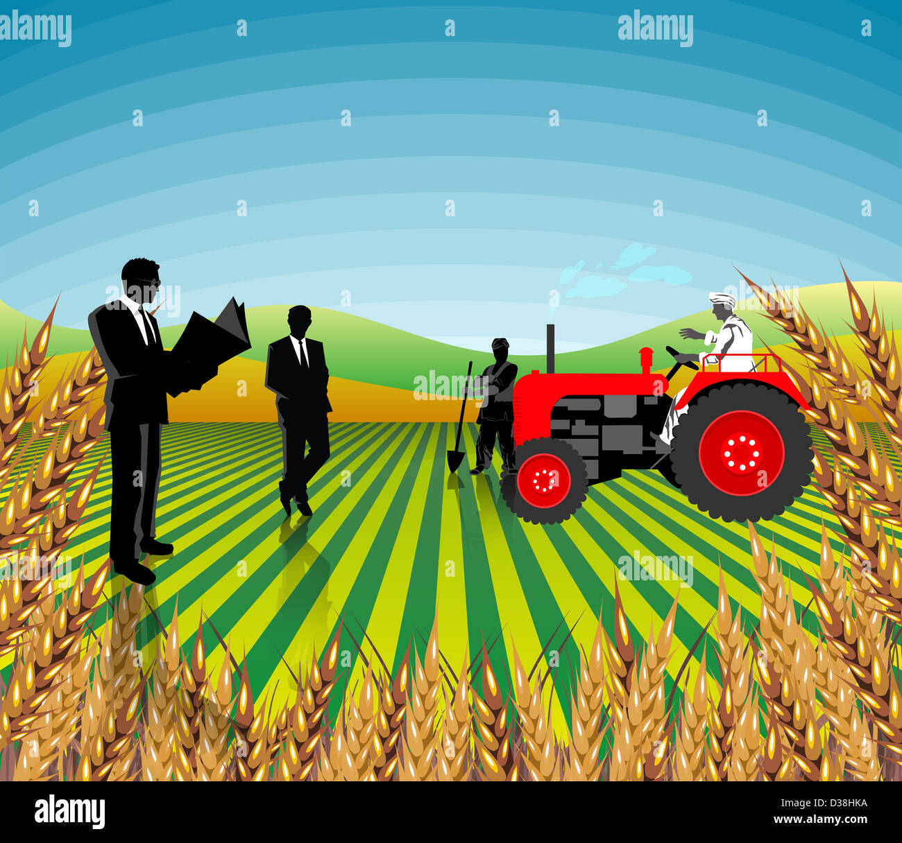 Businessmen and farmers in a field, India Stock Photo