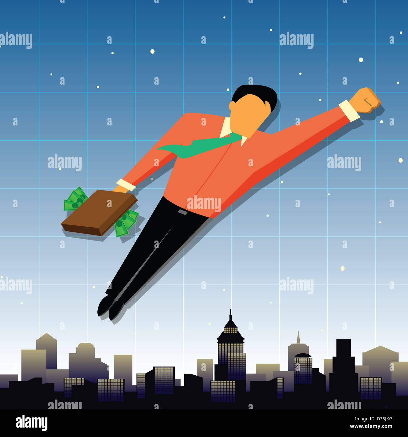 Businessman flying high over a city Stock Photo