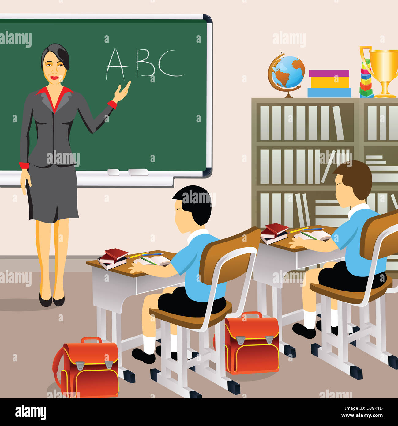 Female teacher with students in a classroom Stock Photo