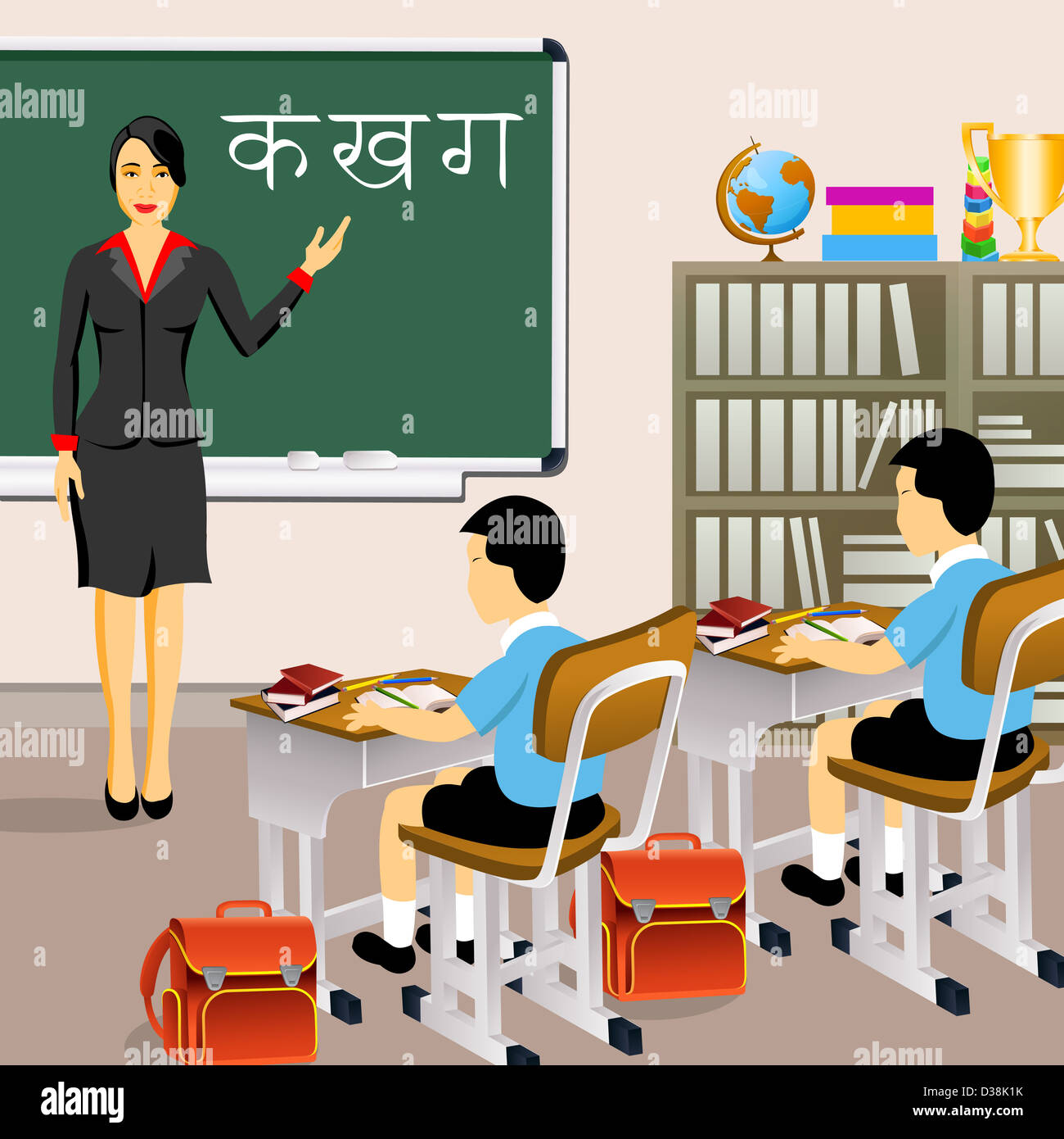Female teacher with students in a classroom Stock Photo