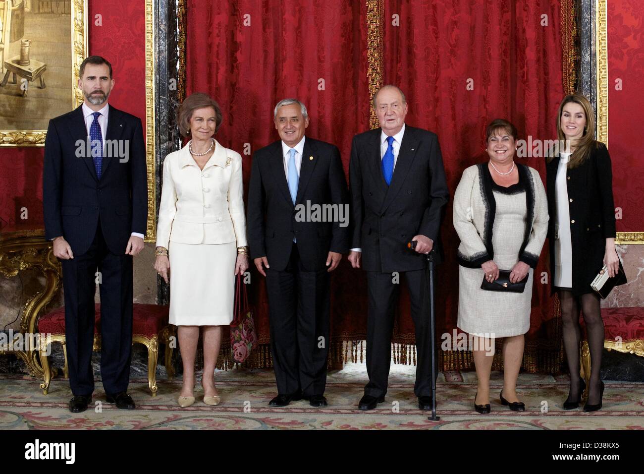 Feb. 13, 2013 - Madrid, Spain - King Juan Carlos of Spain, Queen Sofia of Spain, Prince Felipe of Spain and Princess Letizia attend the Lunch in honor of Otto Fernando Perez Molinathe President of the Republic of Guatemala and Ms. Rosa Leal at Royal Palace in Madrid (Credit Image: © Jack Abuin/ZUMAPRESS.com) Stock Photo