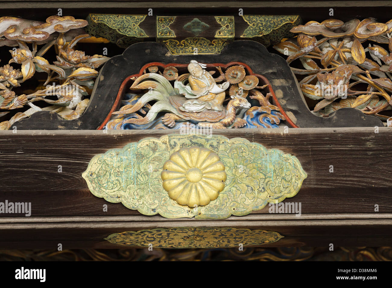 Religious wooden Carving on Ninomaru temple, Kyoto imperial palace , Japan Stock Photo