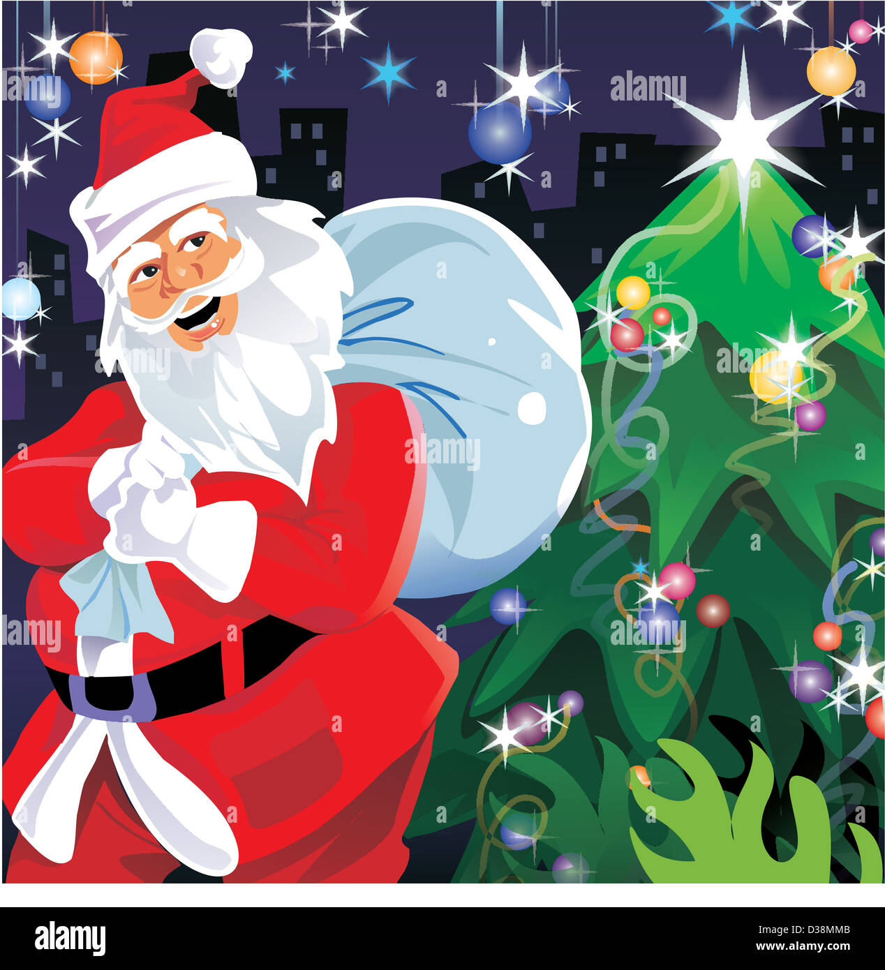 Santa Claus carrying a gift bag Stock Photo - Alamy