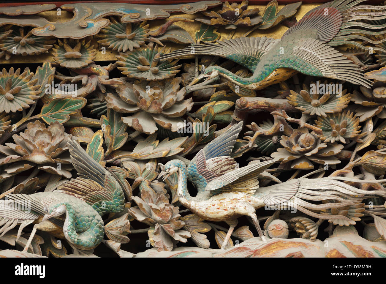 Religious wooden Carving details on Ninomaru temple, Kyoto imperial palace , Japan Stock Photo