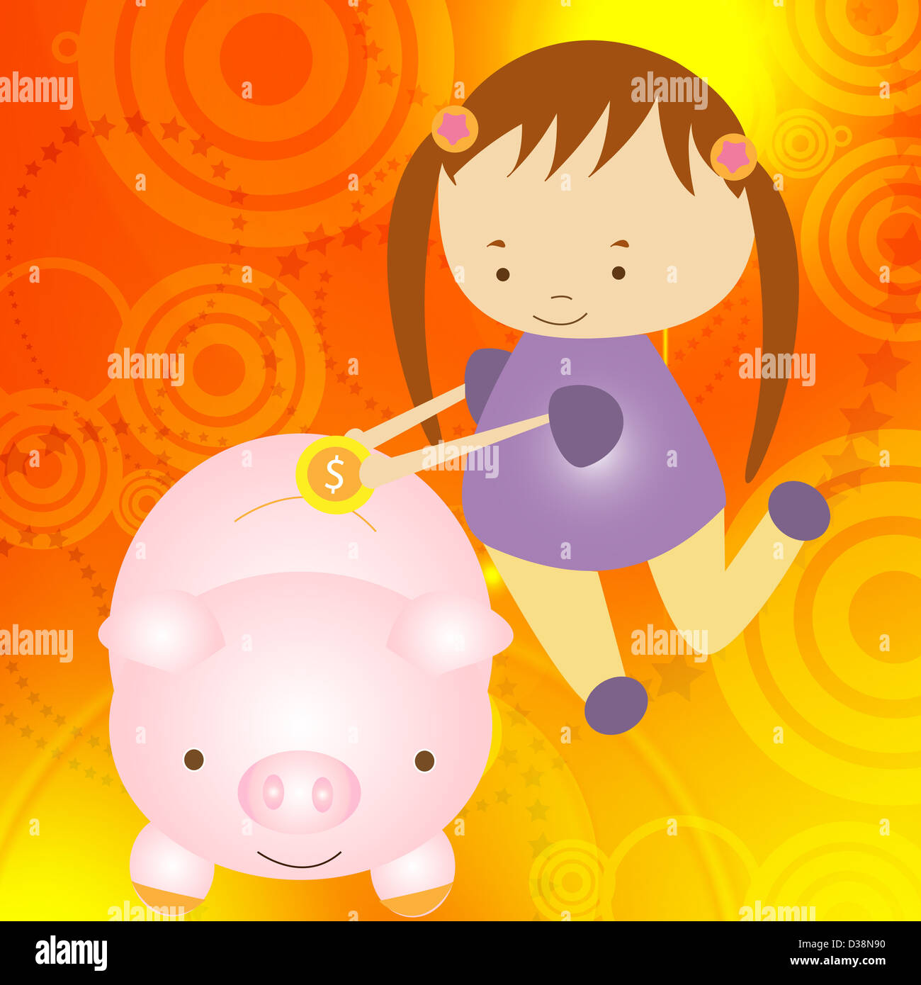 Girl putting a coin into a piggy bank Stock Photo - Alamy