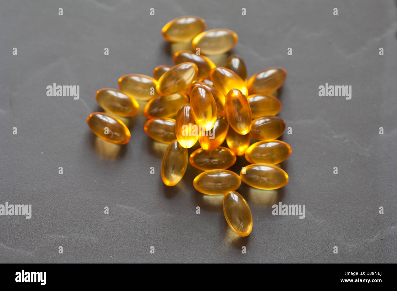 Close-up view of Vitamin E capsules dietary supplement Stock Photo