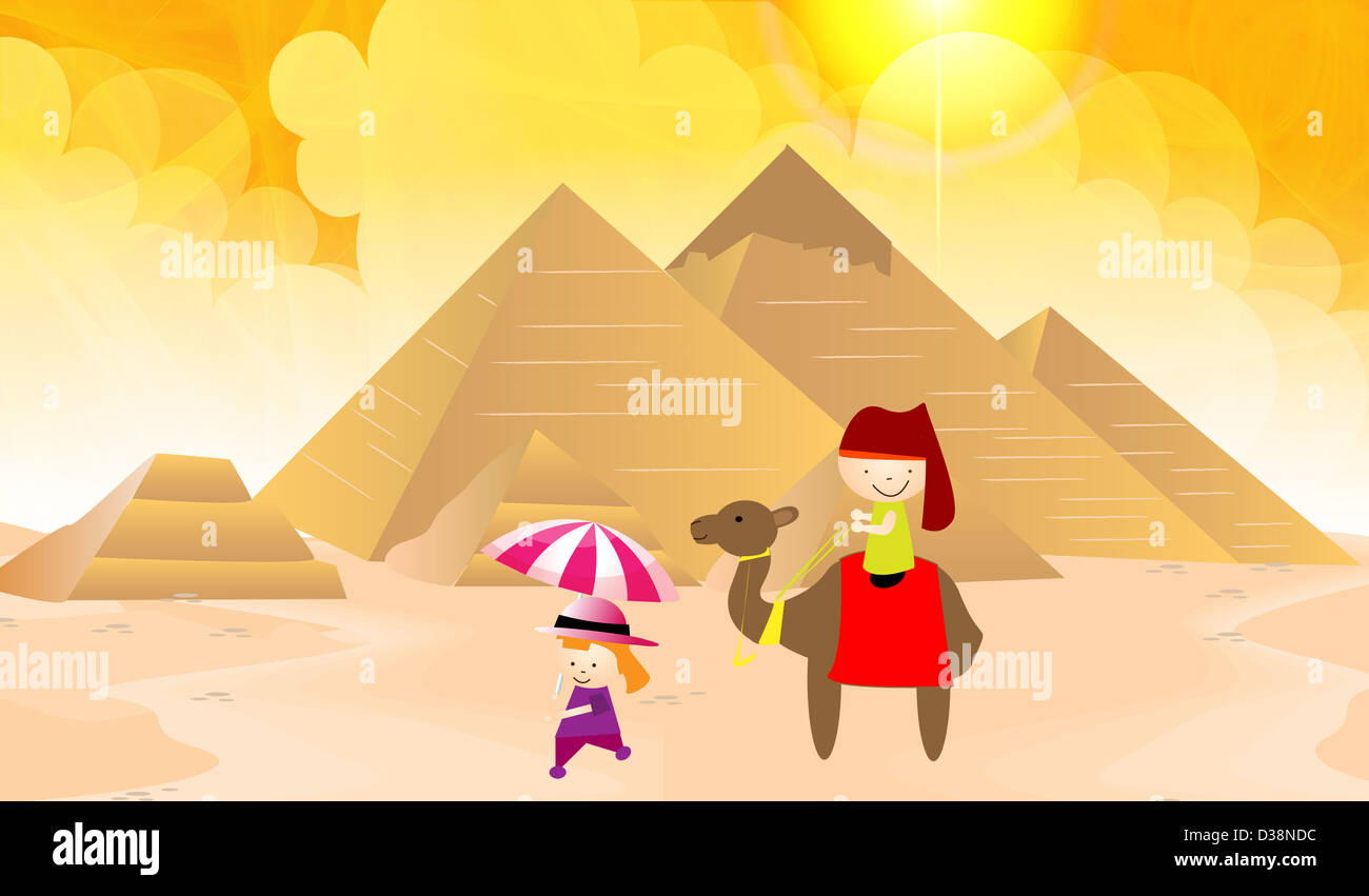Tourist near pyramids with a guide, Giza Pyramids, Giza, Egypt Stock ...