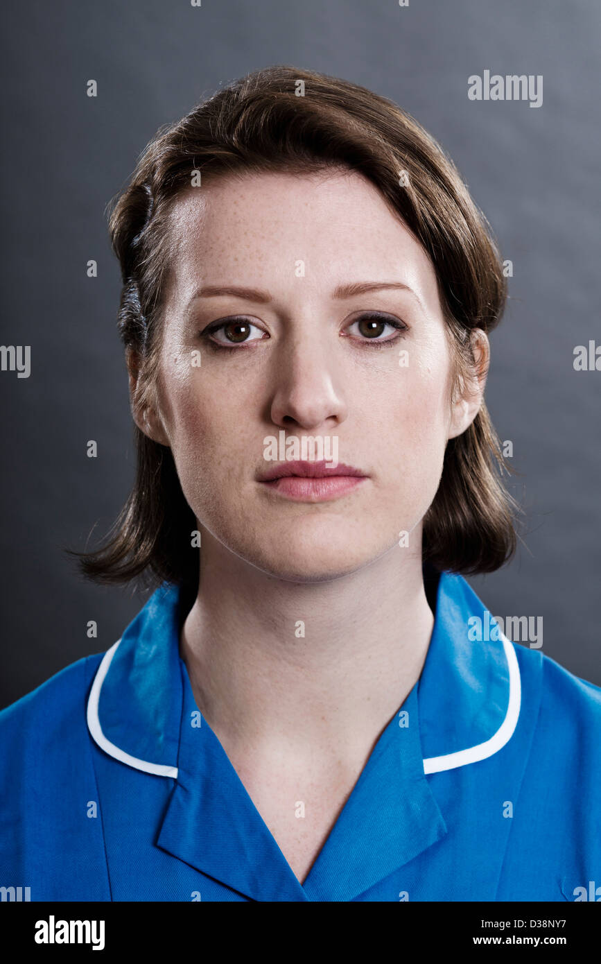 Close up of nurses serious face Stock Photo Alamy