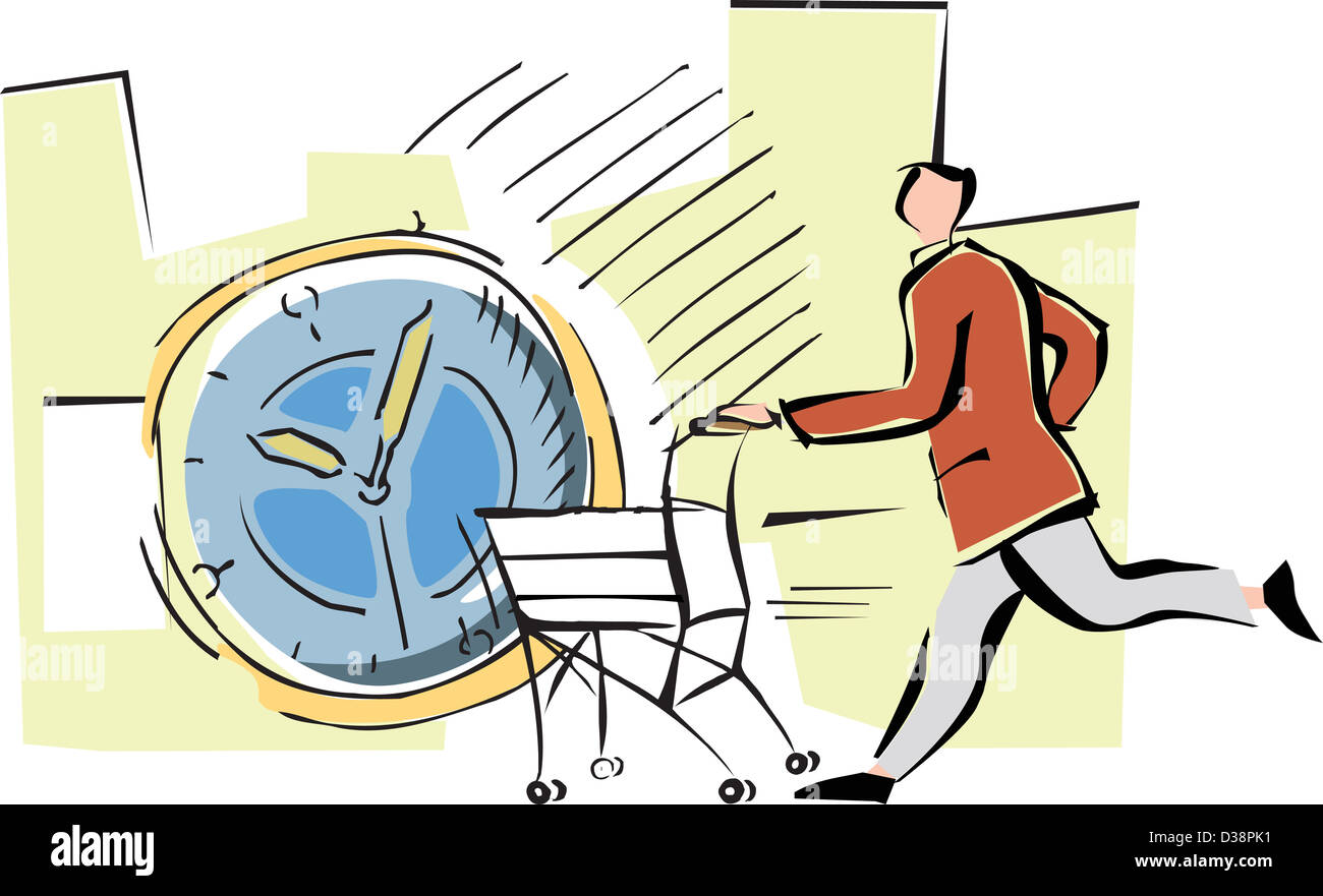 Man running with shopping cart in a supermarket Stock Photo Alamy