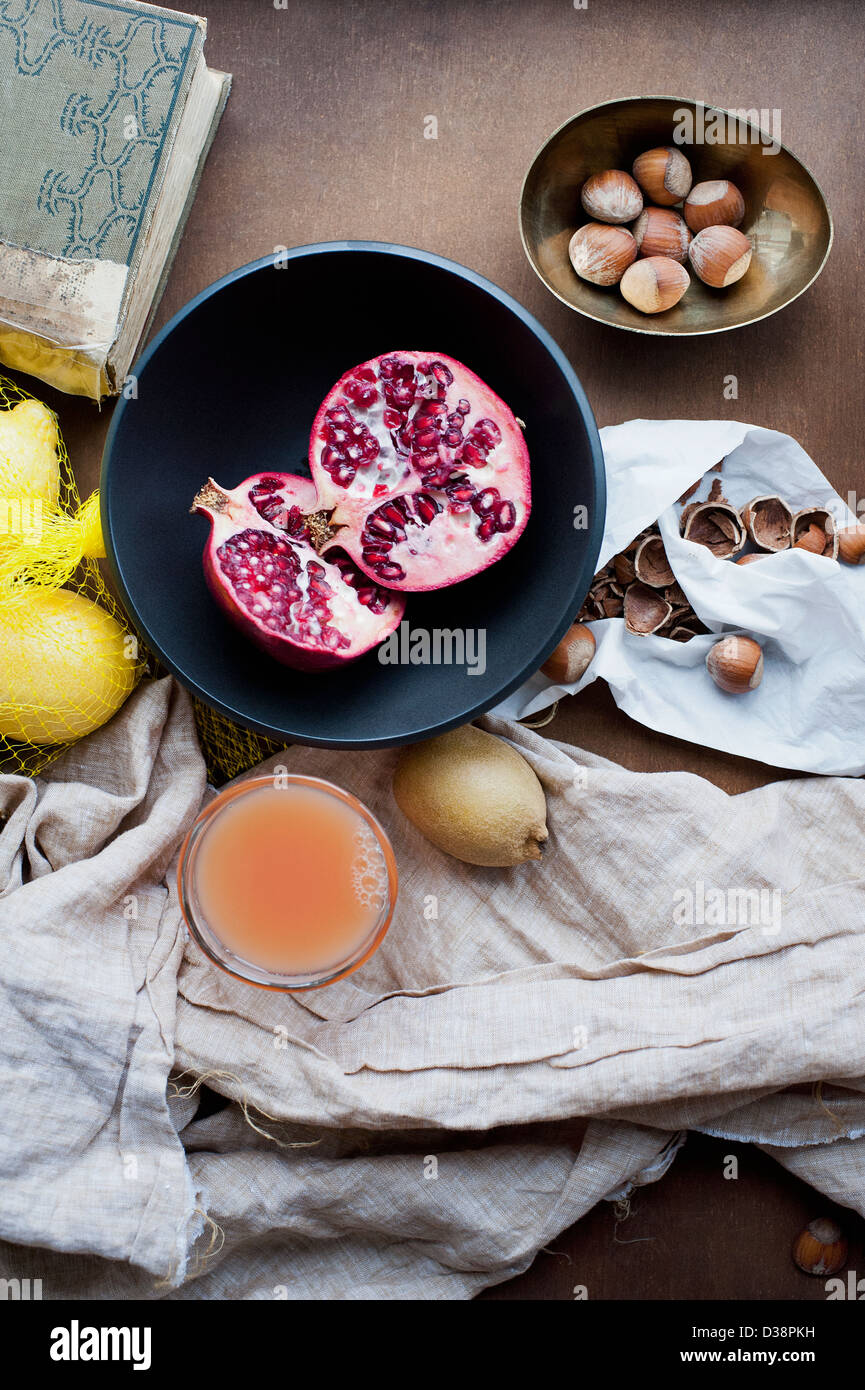 Bowls of fruit and nuts Stock Photo Alamy