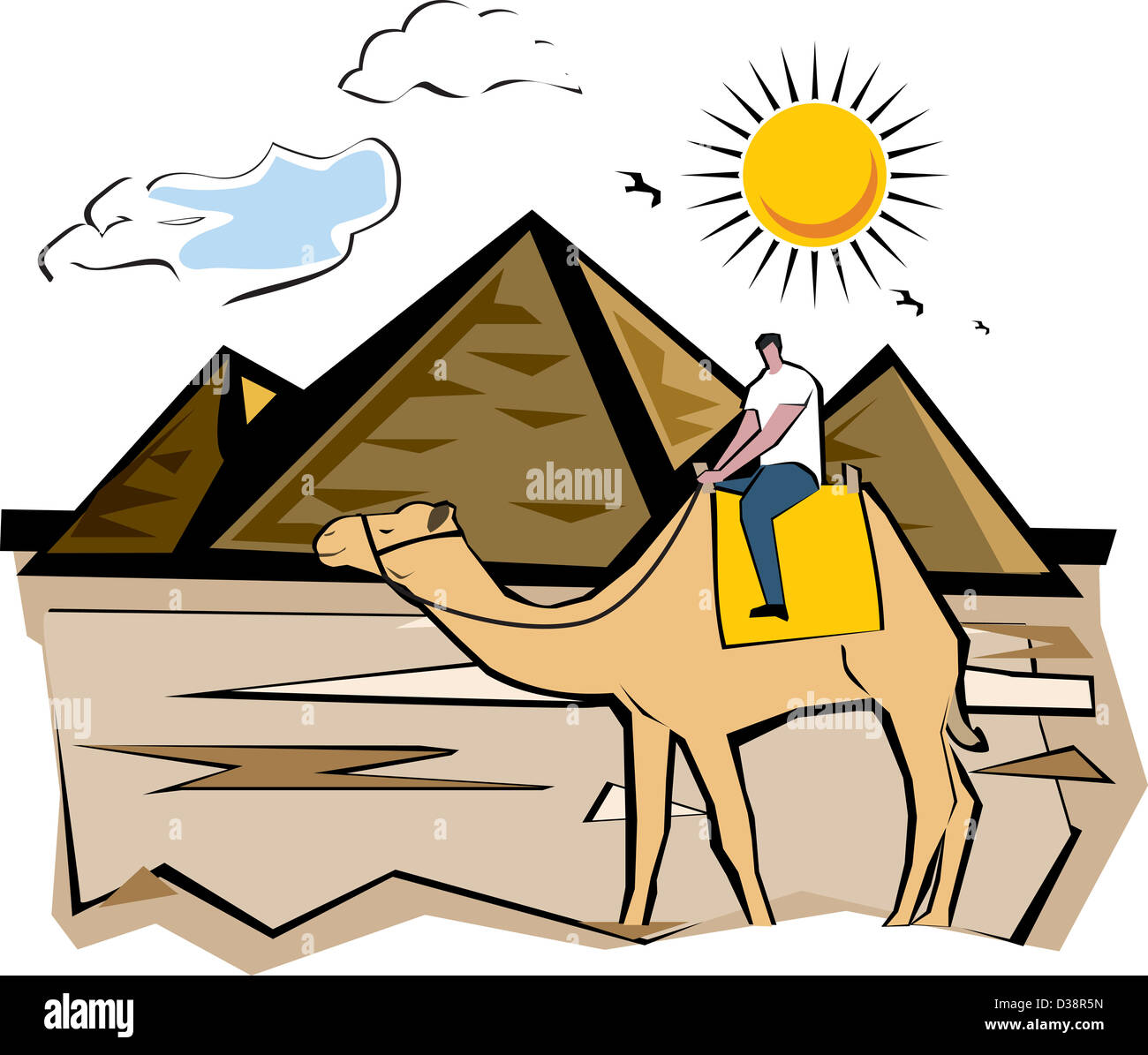 Tourist riding on a camel near pyramid, Giza Pyramids, Cairo, Egypt Stock Photo