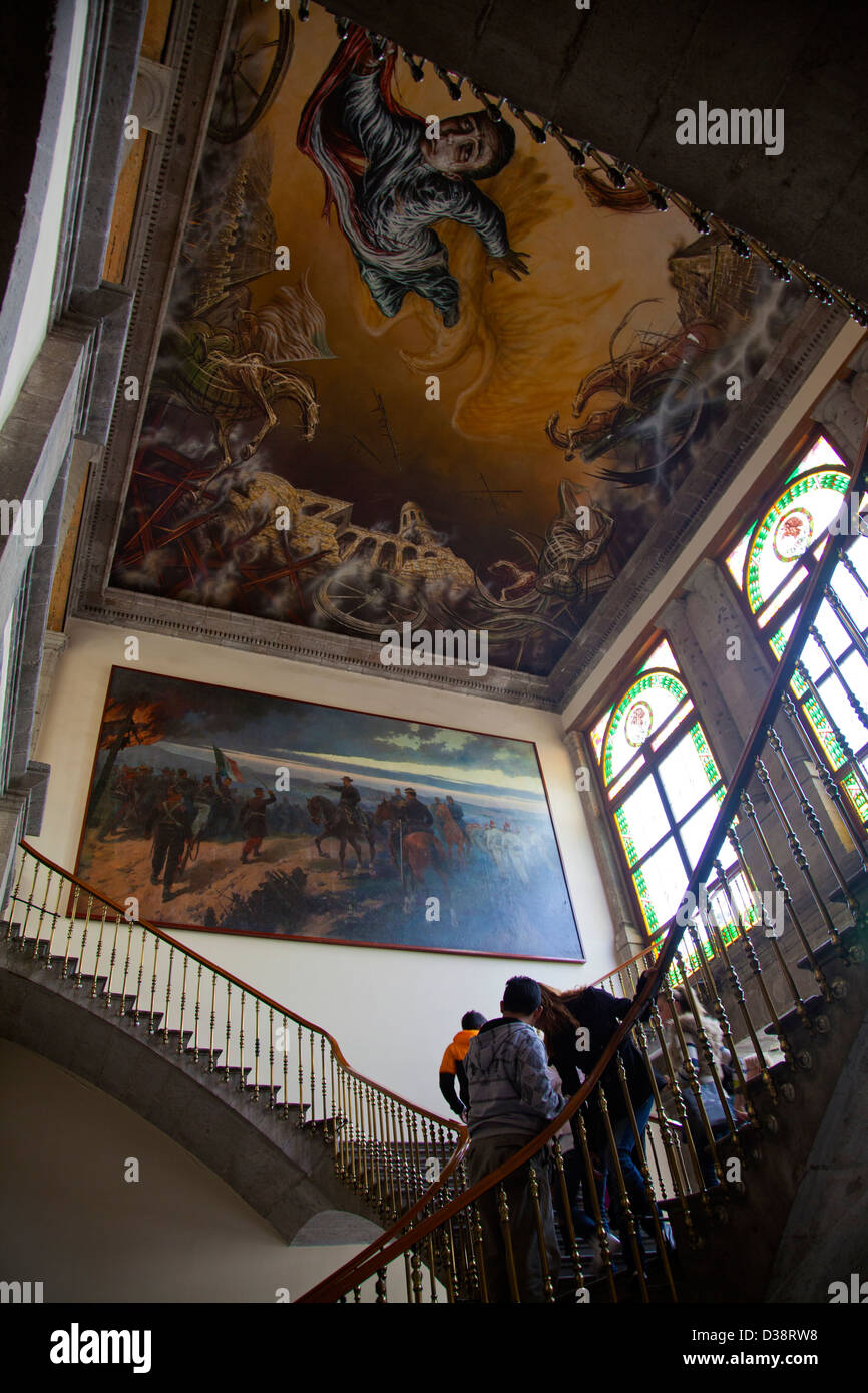 Sacrificio de los Niños Héroes - Mural on ceiling at Chapultepec Castle by Gabriel Flores Garcia Stock Photo