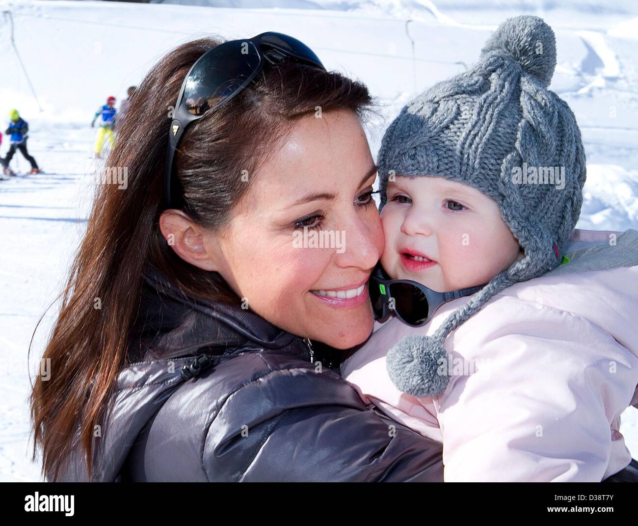 Princess Marie of Denmark pose Princess Athena, for the media at Col-de-Bretaye in Villars, 13 February 2013. The family is on a winter holiday in Switzerland. Photo: Albert Nieboer /RPE/NETHERLANDS OUT Stock Photo