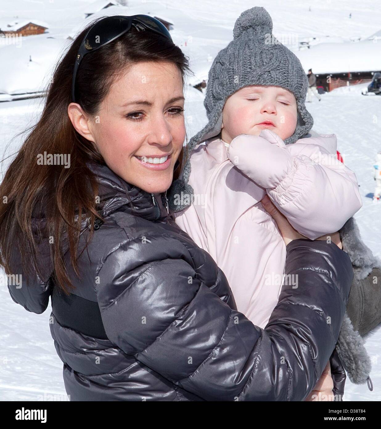 Princess Marie of Denmark pose Princess Athena, for the media at Col-de-Bretaye in Villars, 13 February 2013. The family is on a winter holiday in Switzerland. Photo: Albert Nieboer /RPE/NETHERLANDS OUT Stock Photo