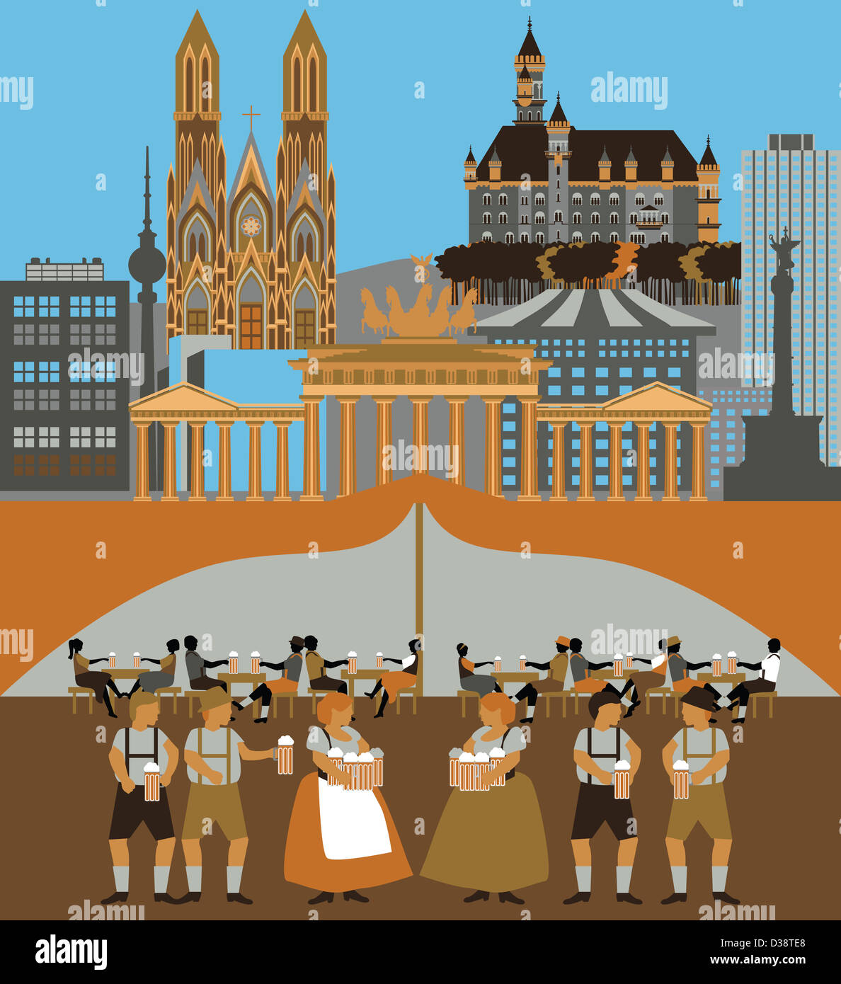Illustration showing top tourist attractions in Germany Stock Photo