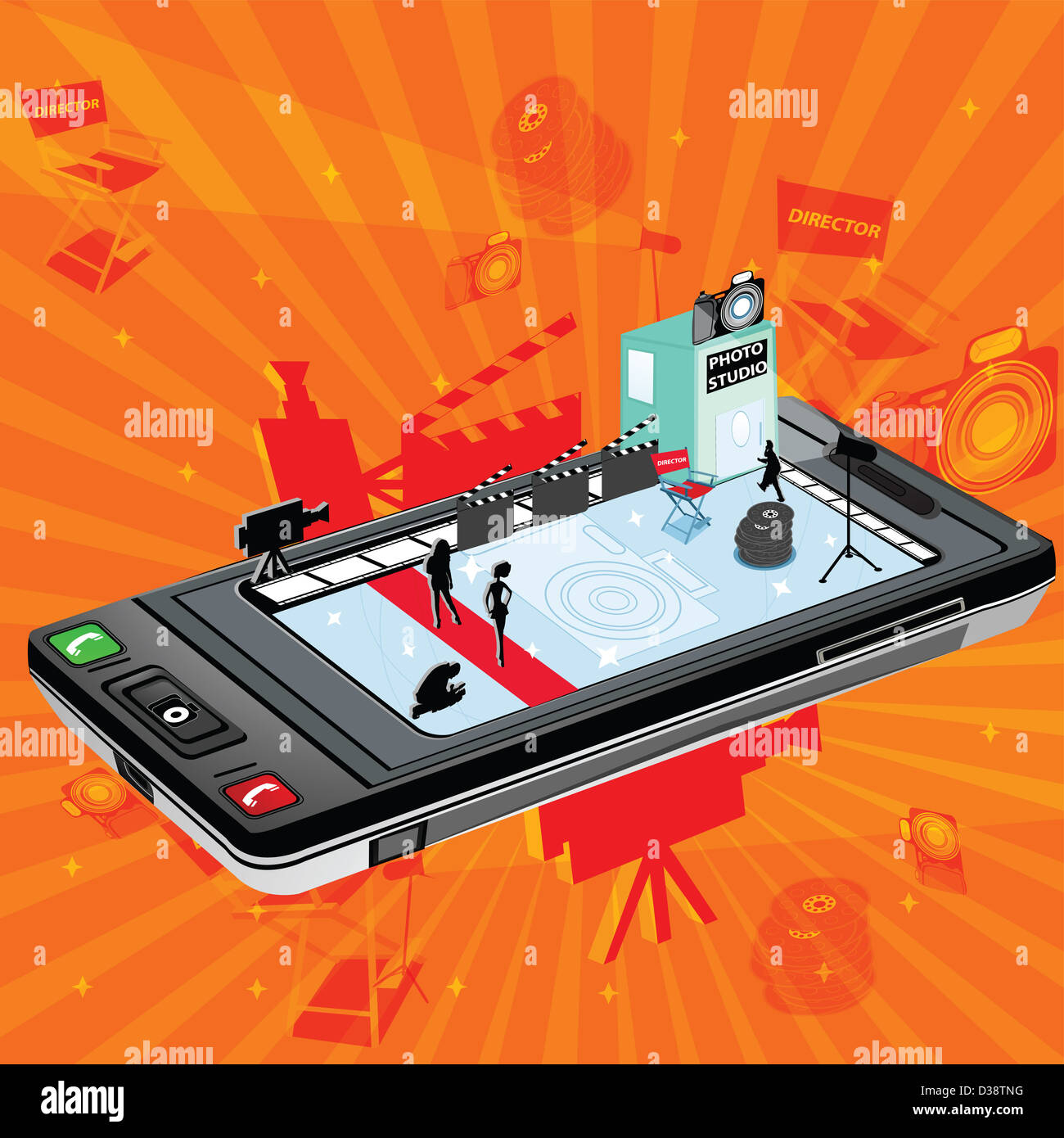 Illustrative representation showing the use of a mobile phone for