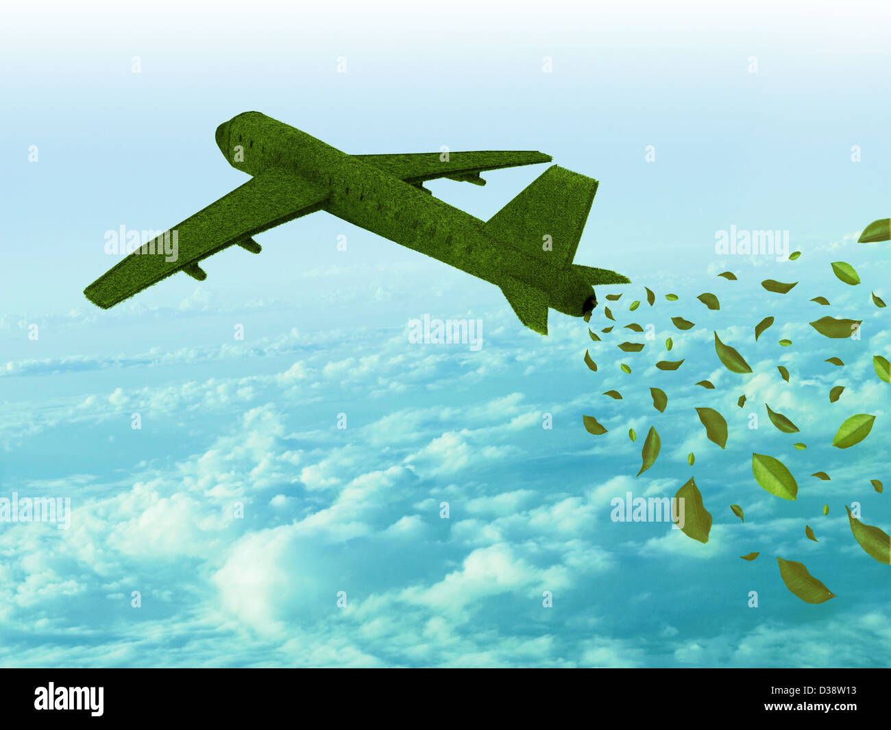 Grass rendering an airplane running on green fuel Stock Photo