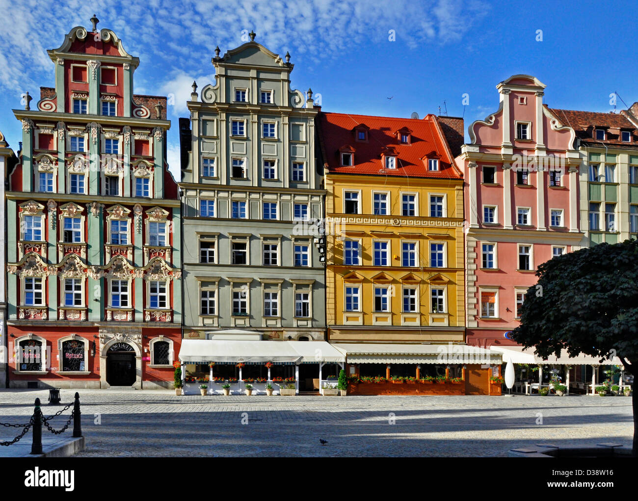 Facades of old historic tenements on Rynek (Market Square) in Wroclaw (Breslau), Poland Stock Photo