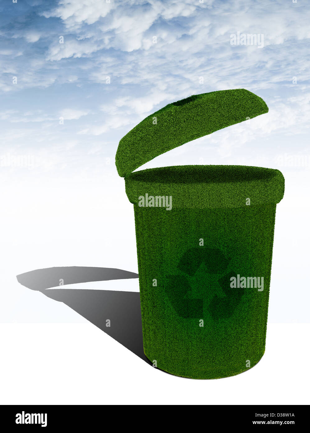 Grass rendering a recycling bin Stock Photo