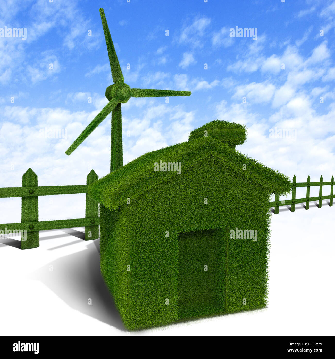 Green home with a wind turbine Stock Photo