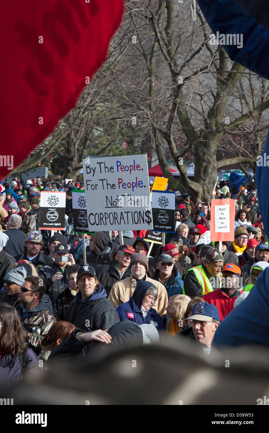 Union members protest 'right to work' legislation at Michigan state capitol Stock Photo