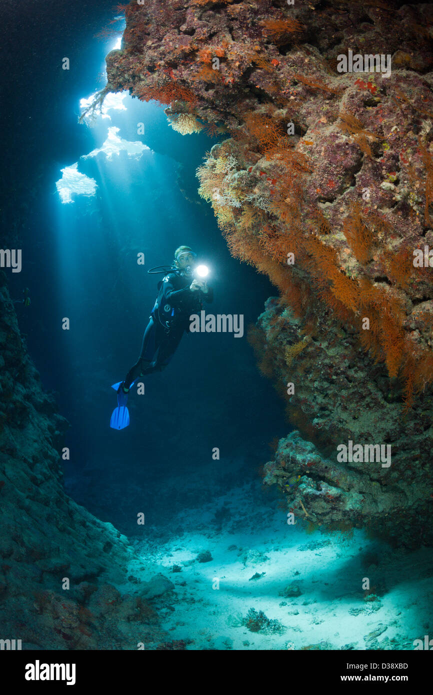 Scuba Diver inside Cave, Cave Reef, Red Sea, Egypt Stock Photo - Alamy