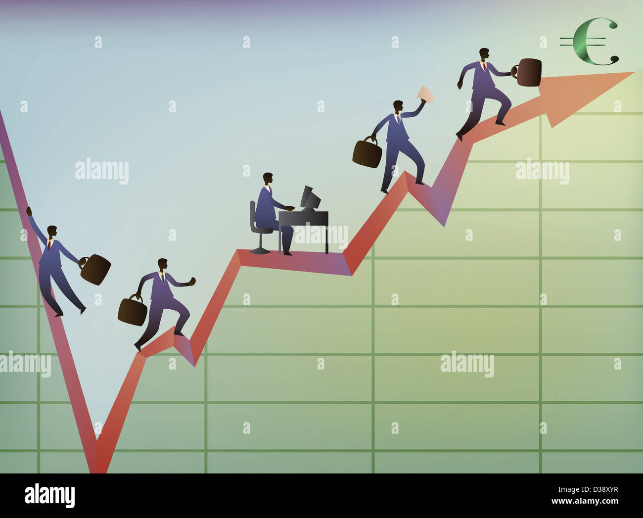 Business executives moving up on a line graph Stock Photo