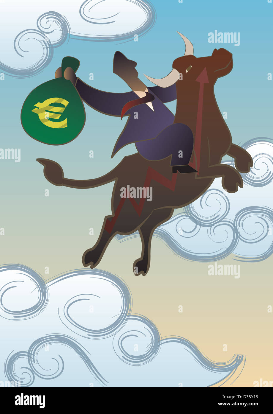 Businessman riding a bull Stock Photo