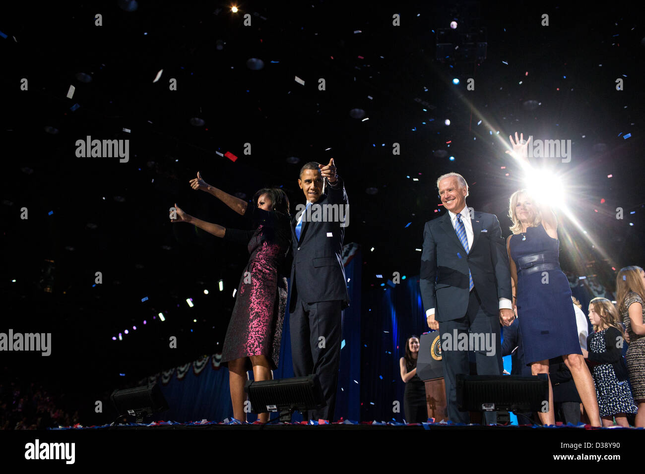 David Lienemann captured the Obamas and Bidens following the President’s election night remarks at McCormick Place in Chicago Stock Photo