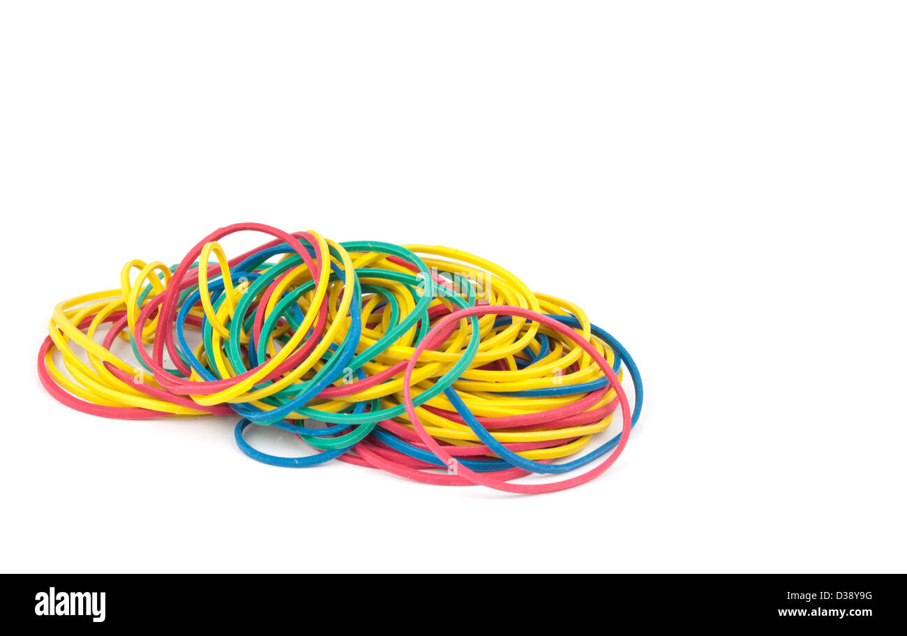 a lot of colored rubber bands on a white background, Stock image