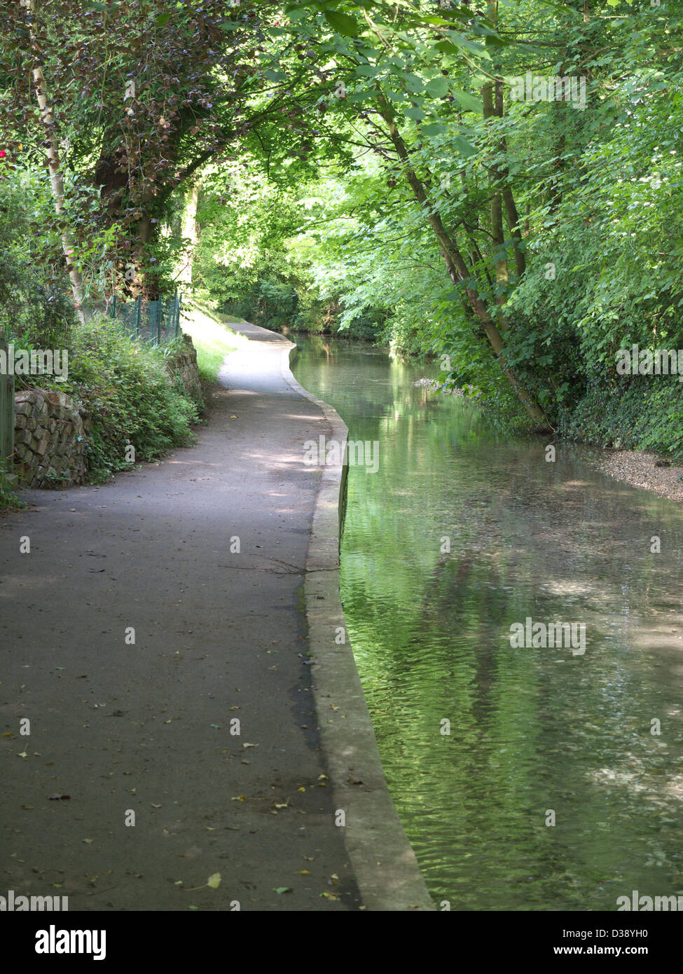 Looking up river from the ford known as the Splash at Little Cawthorpe Lincolnshire U.K Stock