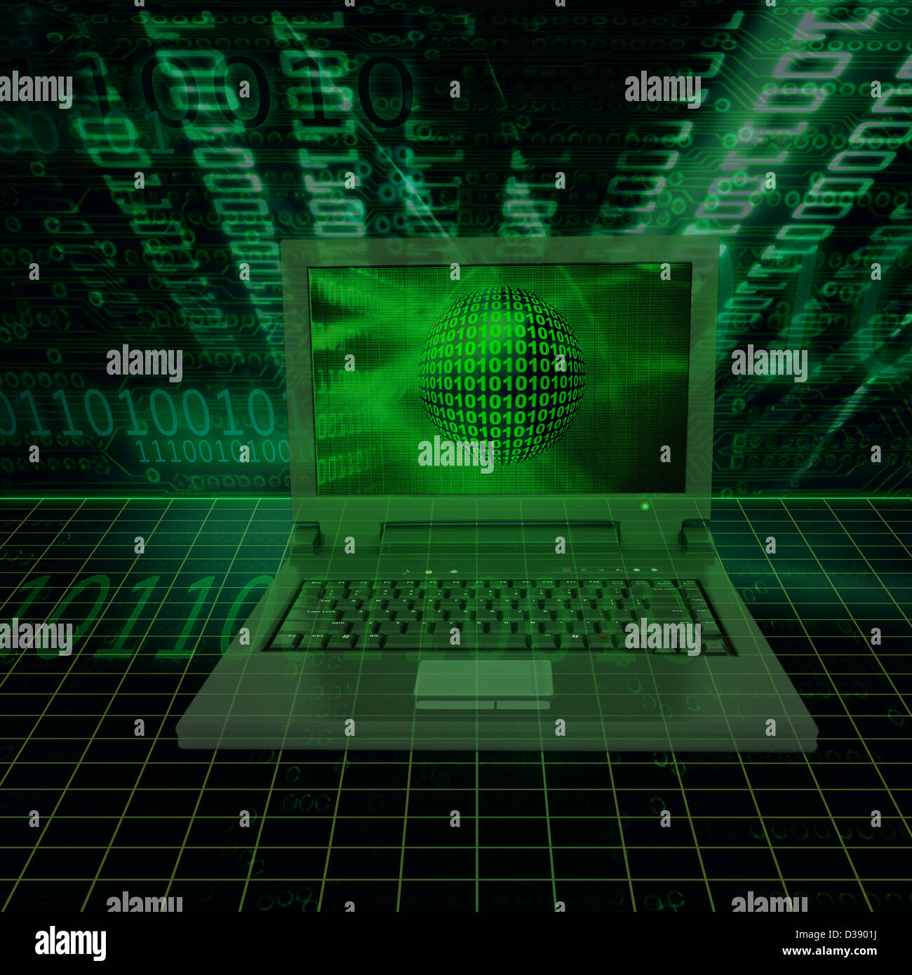 Laptop with binary digits background Stock Photo - Alamy