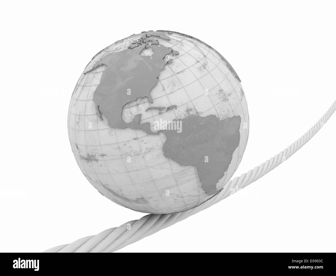 Earth on rope on white isolated background. 3d Stock Photo - Alamy