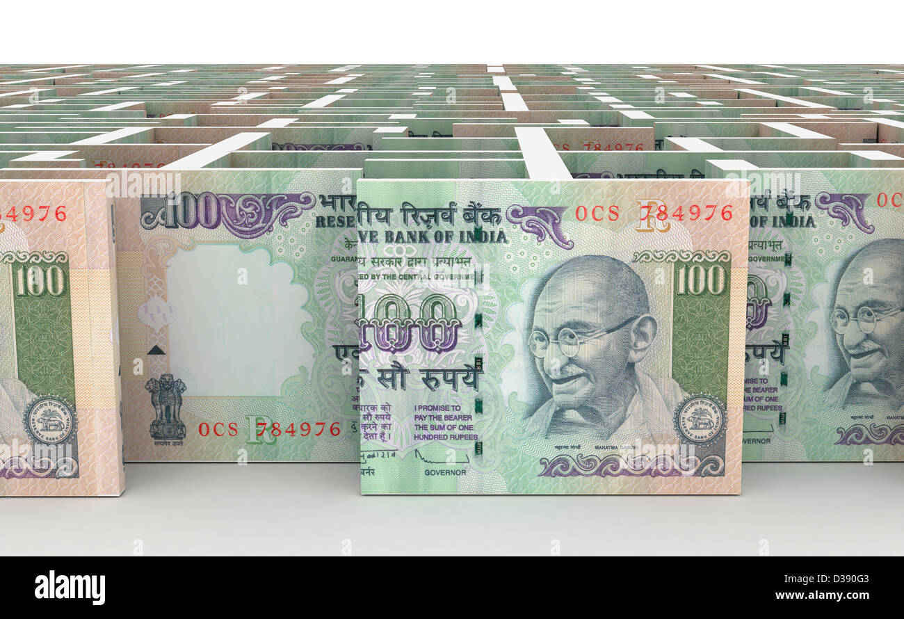 Money maze of Indian one hundred rupee notes Stock Photo - Alamy