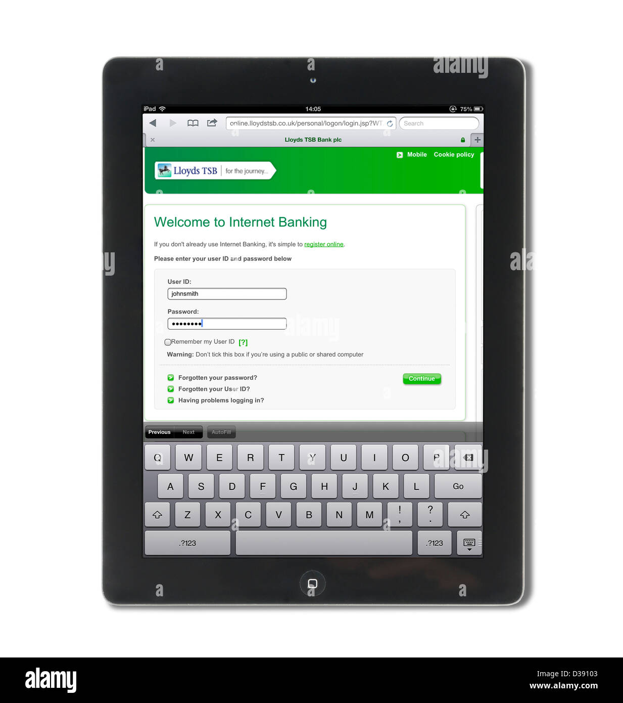 Lloyds TSB internet banking on a 4th generation Apple iPad tablet computer, UK Stock Photo