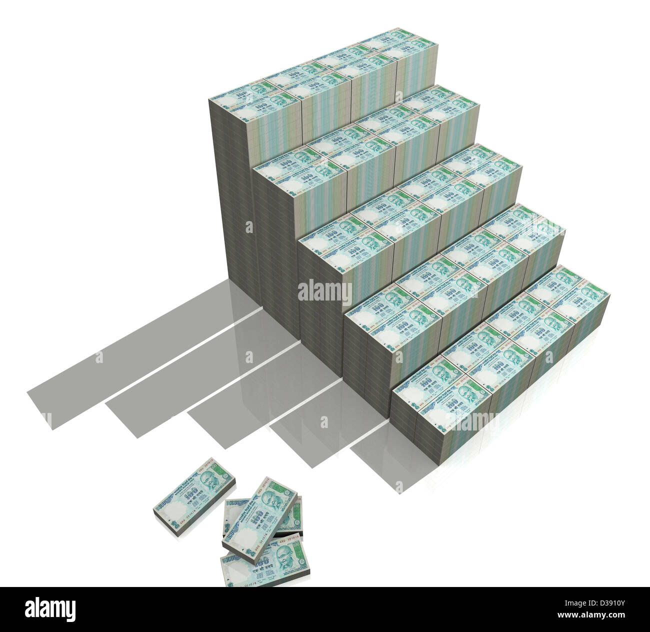 Indian currency note steps showing bar graph Stock Photo