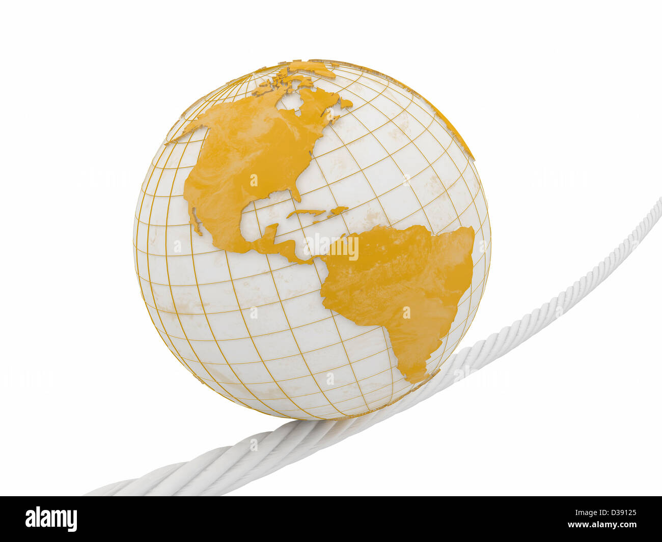 Earth on rope on white isolated background. 3d Stock Photo - Alamy