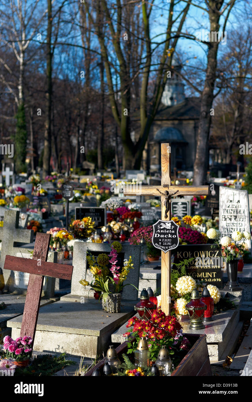 Katowice, Poland with masses of flowers on All Saints Cemetery Stock