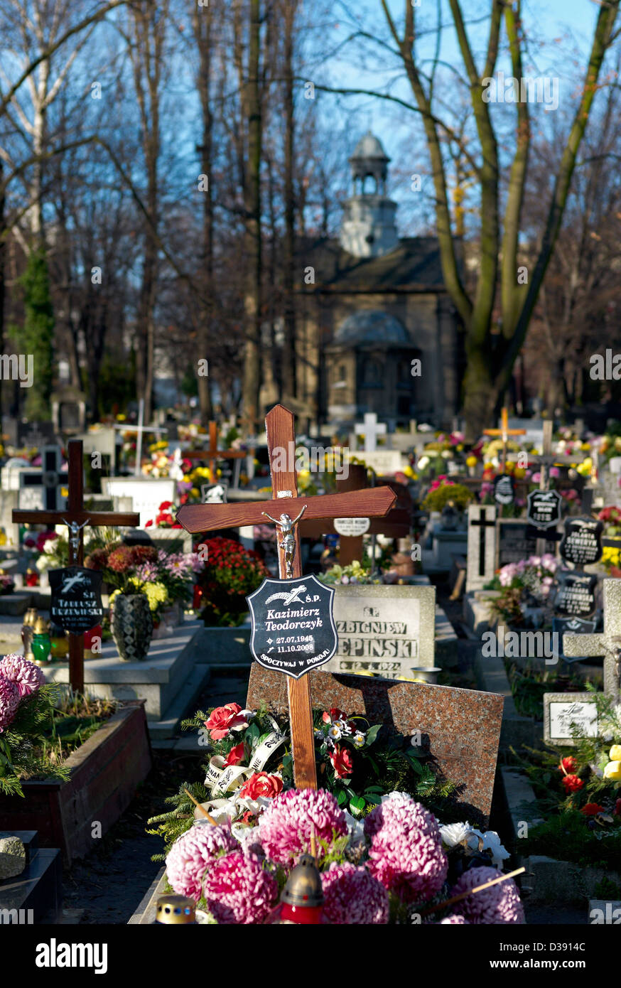Katowice, Poland with masses of flowers on All Saints Cemetery Stock