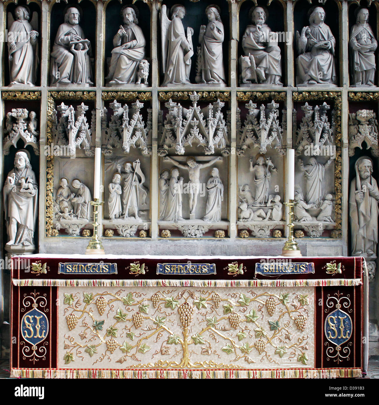 Church carvings behind an Chancel Stock Photo
