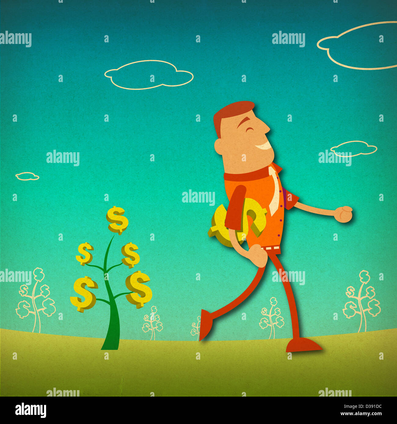 Businessman carrying a dollar sign Stock Photo