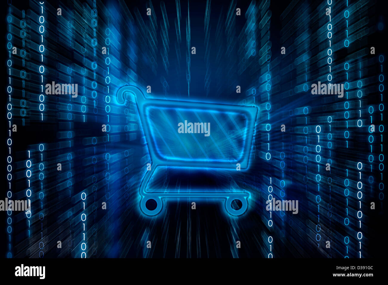 Shopping cart on binary digits Stock Photo