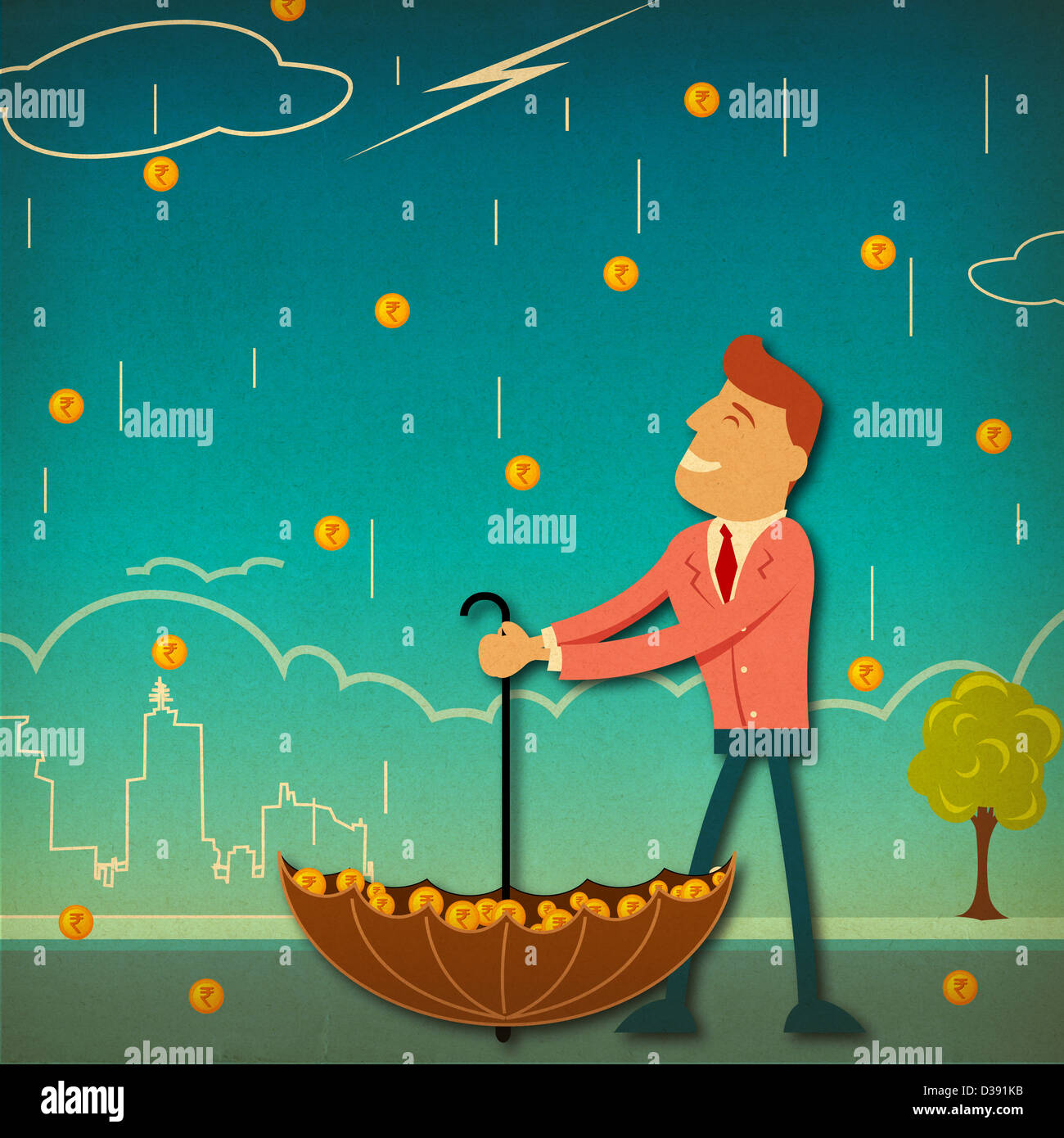 Businessman catching money in an umbrella Stock Photo Alamy